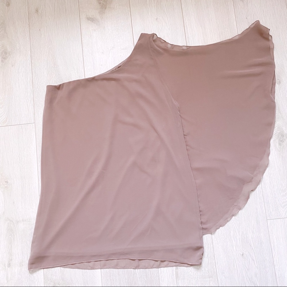 Taupe Chiffon Flutter Sleeve One Shoulder Tunic